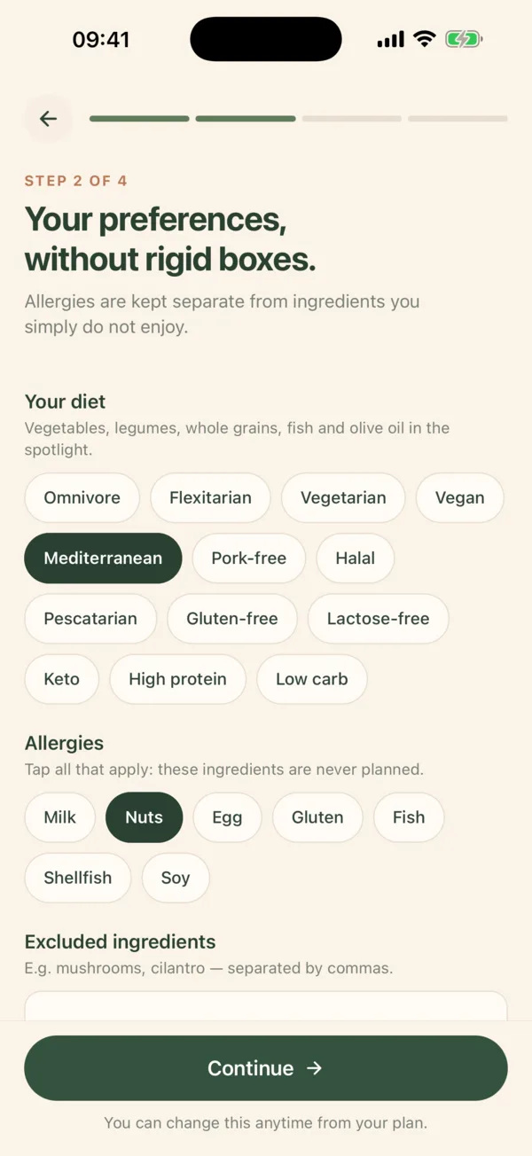 Diet and allergy preferences in IKTI